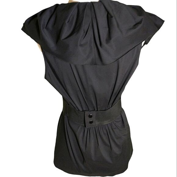 BCBGMAXAZRIA Top Women's Size S Black Sleeveless Ruffle Collar Belted - Picture 3 of 11